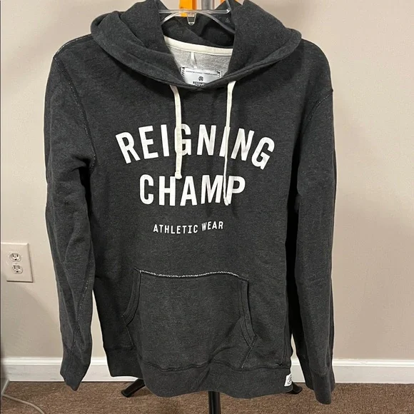 Reigning Champ Charcoal Hoodie with White Text - Picture 1 of 1